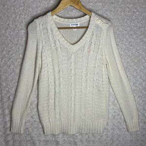 St. John’s Bay Women's Ivory Cable Knit V Neck Sweater Size‎ Small
